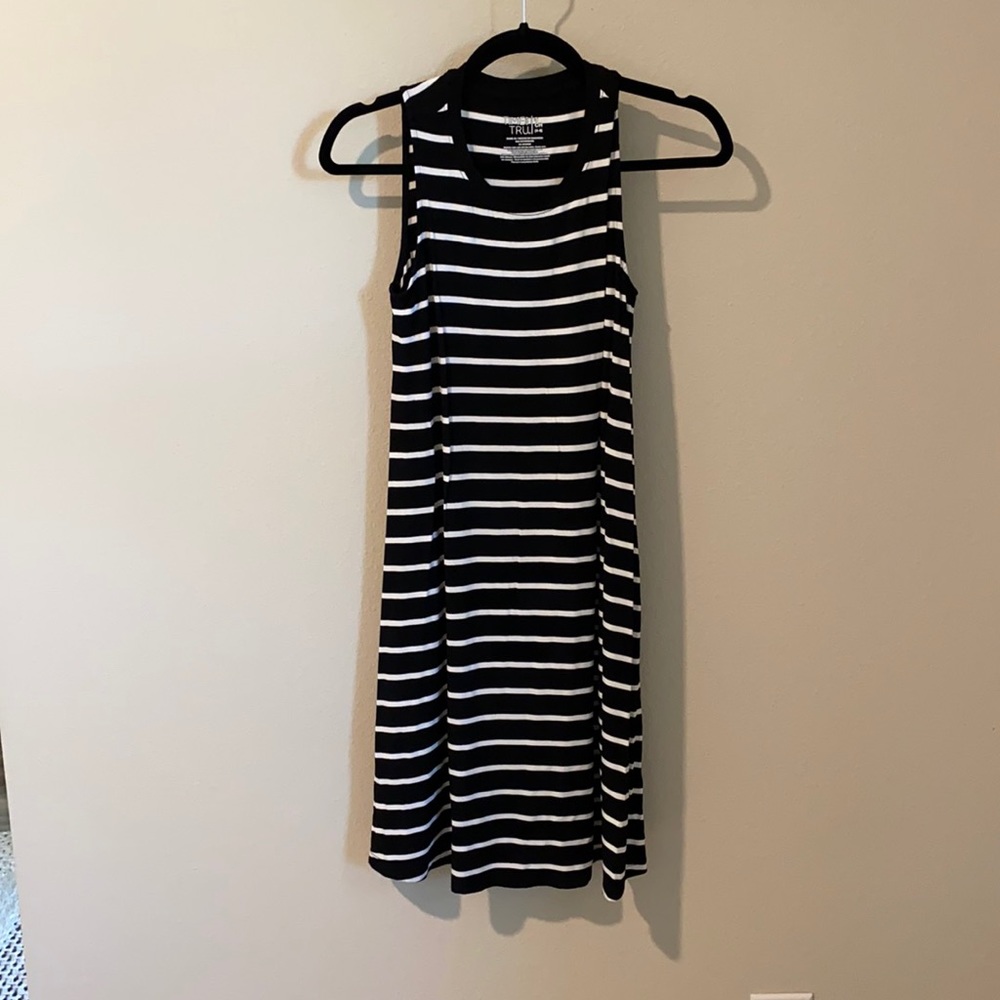 Time and Tru Black Whit Striped Sundress Sun Dress Sz S